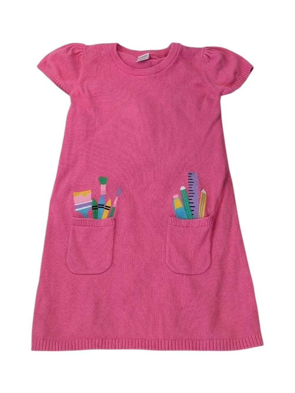 Gymboree Kids Sweater Dress Pink Back To School Embroidered Girls Size Small 6